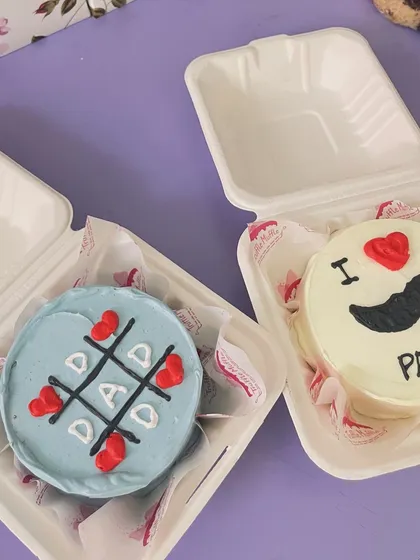 A couple of the fun bento cakes I made for Father's Day, including a tic-tac-toe design and an "I love Papa" with a mustache.