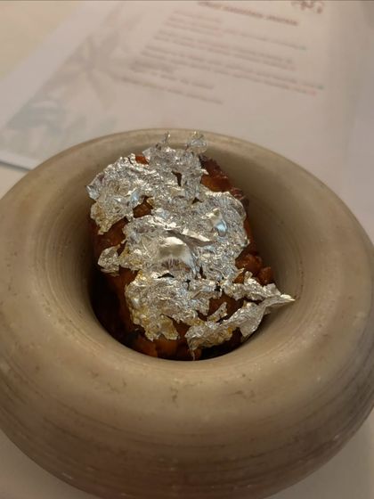 This Chandi Macchi, or fish with edible silver, was part of a special chef's tasting menu. The perfectly cooked fish simply melts in your mouth.