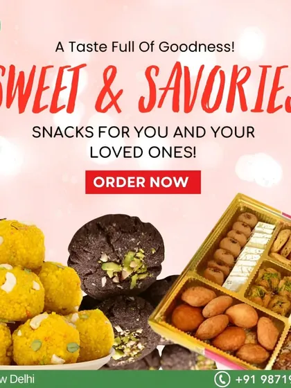 A taste full of goodness. Our sweet and savory snacks are perfect for you and your loved ones. Here is a glimpse of our boondi ladoos and an assorted snack box.