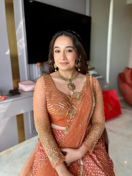 A final shot of the Garba look, showing the perfect harmony between the outfit, jewelry, and makeup.