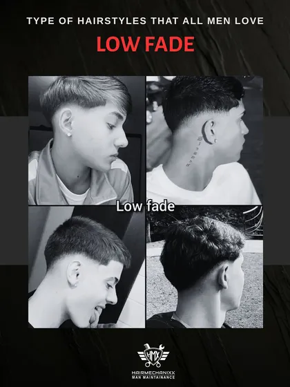 The Low Fade is subtle yet stylish. This collage showcases different variations of the low fade, a great option for those who want a clean look without a dramatic change.