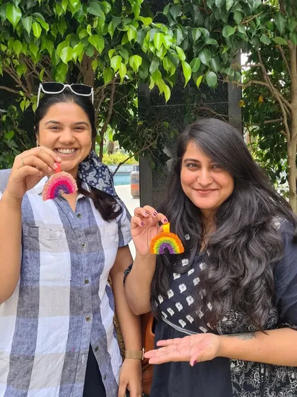 The best part of my job is seeing the proud smiles of my students with their finished creations. These two friends made these adorable rainbow keychains and had a wonderful time doing it.