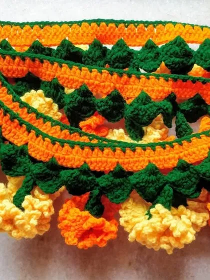 A bundle of my handmade marigold torans, ready to be shipped. They are durable, washable, and can be reused for many celebrations.