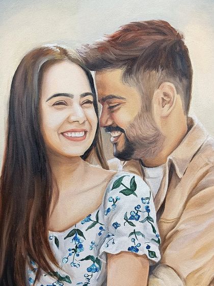A close-up of the couple from the 16x20 inch portrait. I focus on capturing the light in their eyes and the genuine happiness in their smiles.