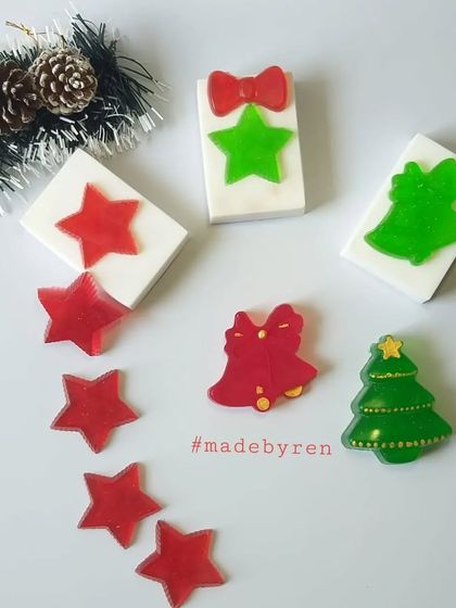 More festive fun with my Christmas-themed soaps. These star and bell-shaped bars are perfect for adding a touch of self-care to the holiday season.
