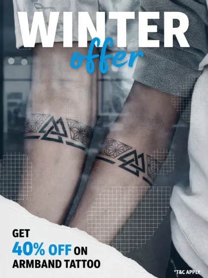 A special winter discount of 40% off on all armband tattoos. Whether you want a tribal, geometric, or custom design, now is the time to get it.