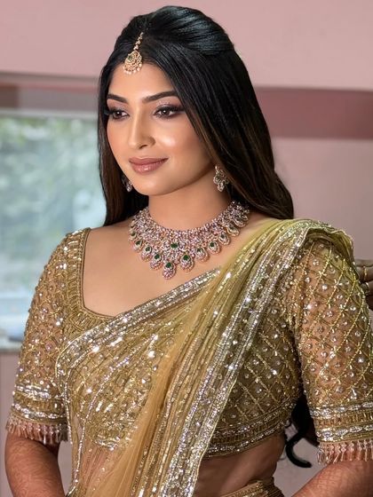 A classic portrait of the bride, her makeup looking elegant and sophisticated.