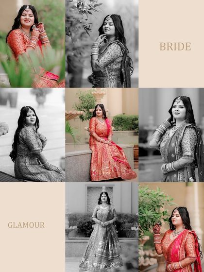 A beautiful collage celebrating the bride on her engagement day. Mixing vibrant color photos with timeless black and white shots, it showcases her glamour, happiness, and stunning traditional attire.
