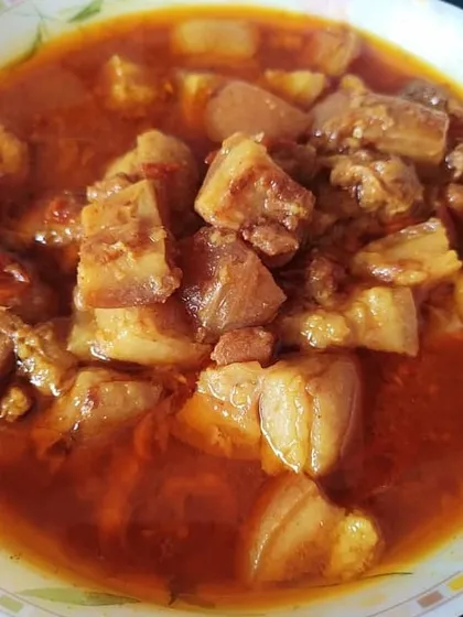 I am often thinking of including this luscious pork preparation in my menu. It's simple, rustic, and wholesome, made with very few ingredients but packed with flavor.