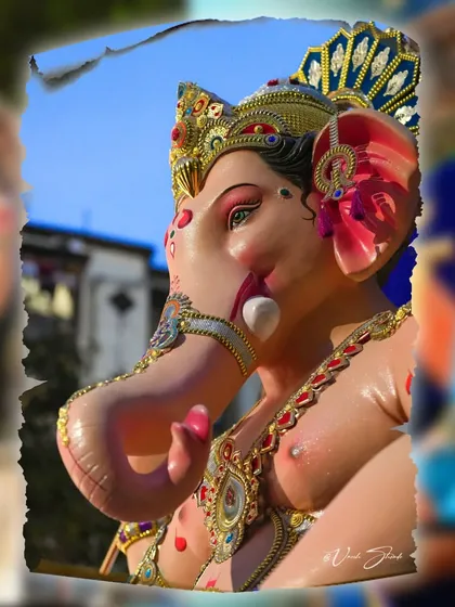 A profile view of the Sanpada Cha Raja, capturing the details of the idol's face and trunk.