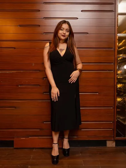 A full-length view of my look for the photoshoot. The right outfit can really help set the mood.