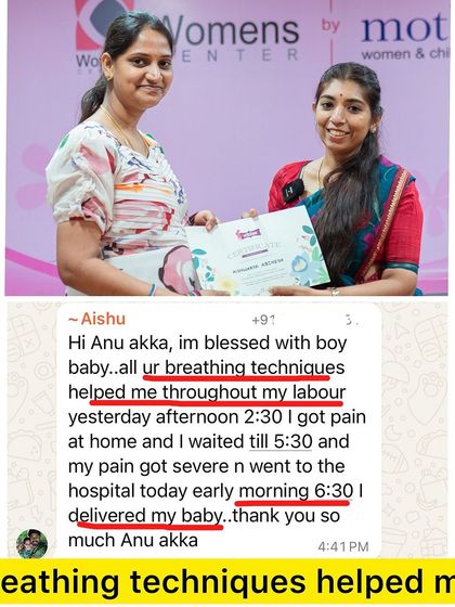 Aishu, one of my offline students from Coimbatore, used the breathing techniques to get through her labor. It's always wonderful to receive these happy messages.