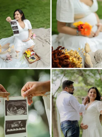 A collage from a lovely outdoor picnic-themed maternity session. We used personal props like ultrasound photos to make the memories even more special, telling the story of this family's excitement.