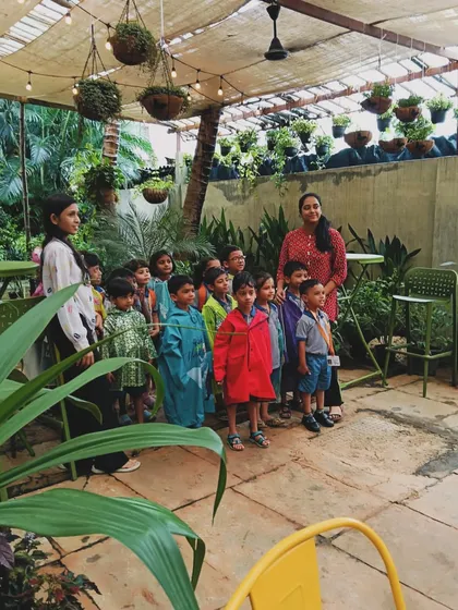 A group of curious young minds on a field trip to My Baagaan. We love hosting school groups and teaching children about the importance of plants and greenery in a fun, interactive way.
