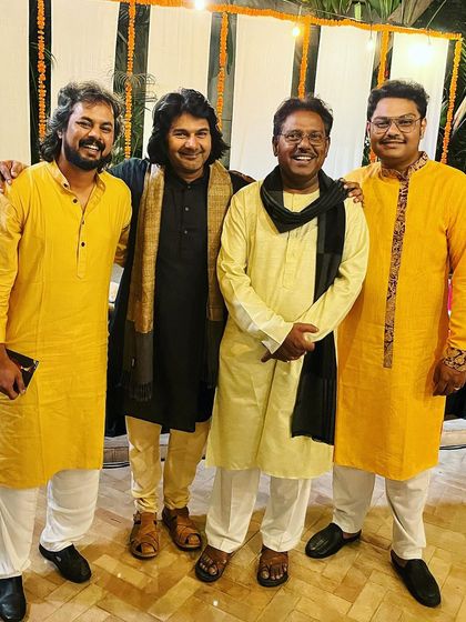 Posing with my guru Ustad Faiyaz Khan and fellow artists after a successful ghazal mehfil. The camaraderie and mutual respect among us is the foundation of our music.