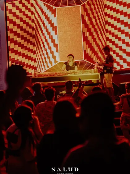 On stage at Salud Goa with impressive geometric visuals on the screen behind me.