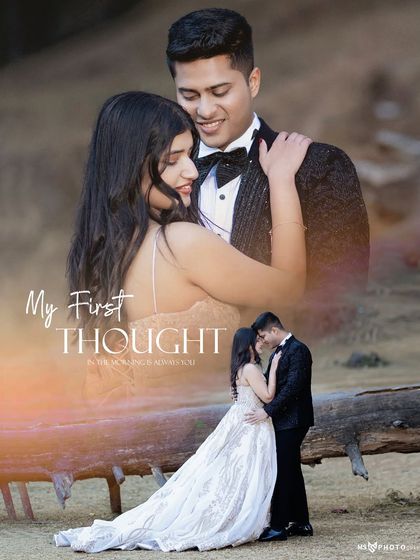 A "My First Thought" composite image, blending a close-up portrait with a wider shot from the same session. This adds a dreamy, romantic feel to the album.