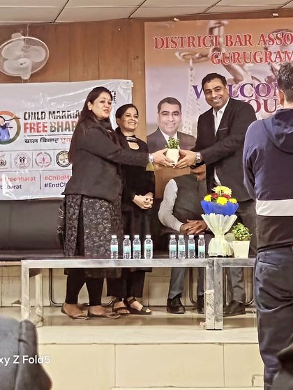 Another moment from the stage at the child marriage awareness campaign. Every small gesture of recognition fuels our mission.