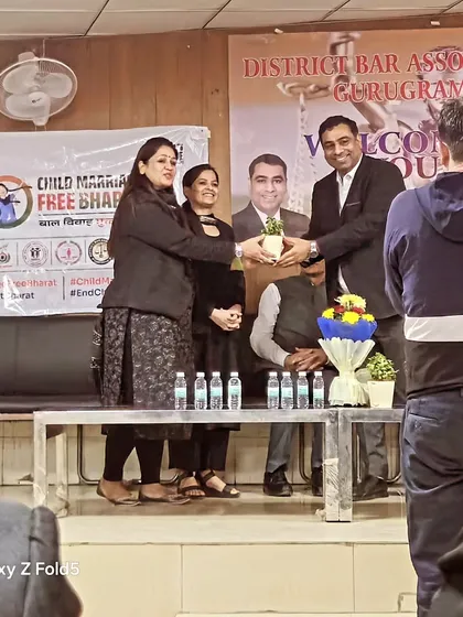 Another moment from the stage at the child marriage awareness campaign. Every small gesture of recognition fuels our mission.