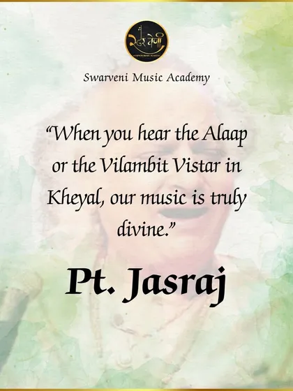 The words of the great masters guide our path. This profound thought from the legendary Pandit Jasraj reminds us that music is a divine pursuit, a way to connect with something beyond ourselves. This philosophy is the foundation of my academy.