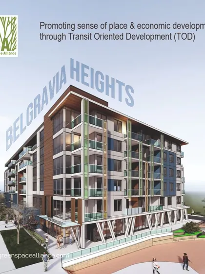 The Belgravia Heights project is a key part of transforming an LRT station into a vibrant, walkable, transit-oriented community in Edmonton. This development promotes a sense of place through thoughtful urban design, integrating commercial services and public spaces to boost neighborhood vibrancy.