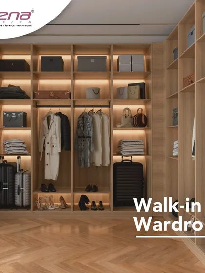 A walk-in wardrobe offers the ultimate luxury and organization. We design these spaces with a mix of open shelves, hanging rods, and drawers, all illuminated with integrated lighting to create your own personal showroom.