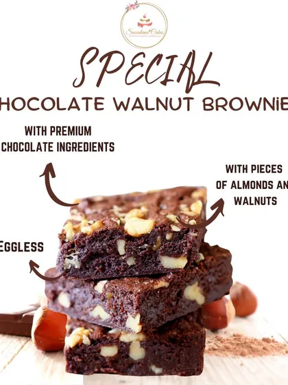 I bake these special chocolate walnut brownies to be incredibly fudgy and rich, without using any eggs. Each piece is loaded with premium chocolate, crunchy walnuts, and almonds for a satisfyingly decadent experience.