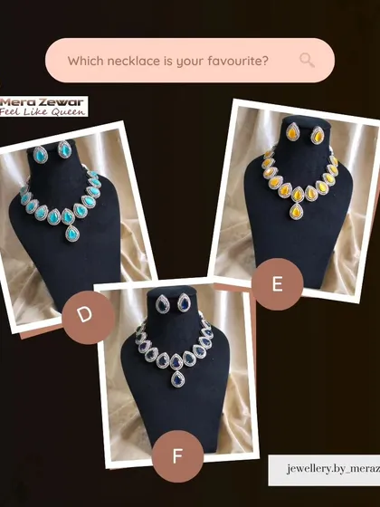 Which necklace is your favorite? This image shows three of my stone necklace sets in beautiful shades of sea green, yellow, and classic white, all displayed on necklace busts.