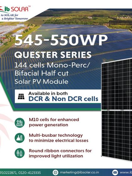 The Quester Series 545-550WP module is available in both DCR and Non-DCR cell configurations. It features M10 cells for enhanced power generation and multi-busbar technology to minimize electrical losses, ensuring optimal output.