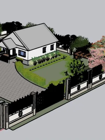 A 3D design mockup showing the complete vision for a property before we begin. This allows you to see exactly how the driveway, fencing, lawn, and plant placements will look, ensuring the final result matches your expectations perfectly.
