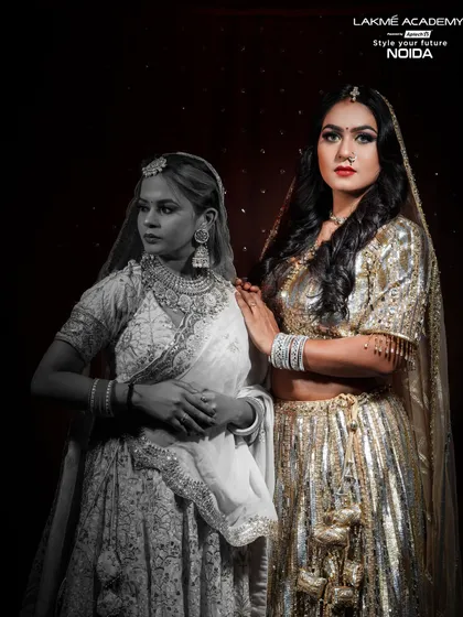 A creative shot showing two sides of a glamorous look. This demonstrates artistic editing and composition, skills that enhance a makeup artist's portfolio.