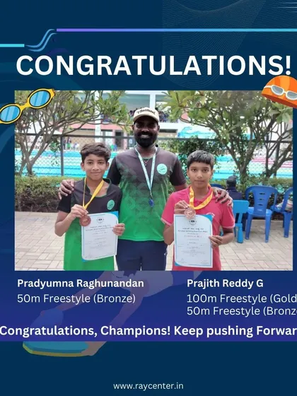 I am incredibly proud of my champions. Here I am with Pradyumna and Prajith, celebrating their freestyle medals. Their hard work in our competitive batch truly paid off.