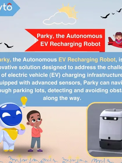 Parky is an autonomous EV recharging robot that can navigate parking lots to find and charge electric vehicles, addressing a key challenge in EV infrastructure.