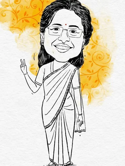 A full-body caricature of politician Medha Kulkarni. These custom portraits are excellent for commemorating achievements or as a unique corporate gift.