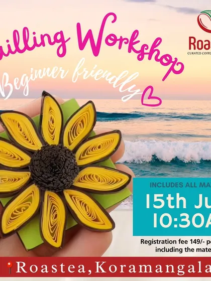 Here is a close-up of the beautiful paper quilling art you can create in our beginner-friendly class. This sunflower magnet is made with simple paper rolling techniques that I'll teach you. It's a perfect little project to get started with crafting.