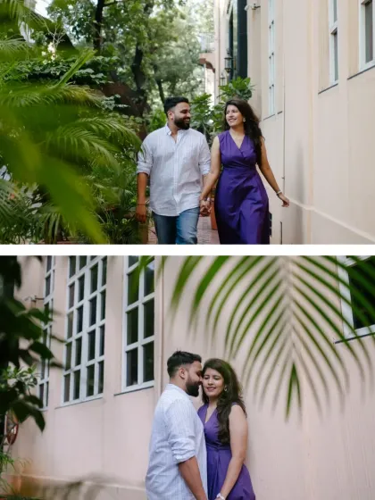 A walk through a leafy lane in the city. The top photo captures a candid walking moment, while the bottom one is a more intimate portrait, showing the variety we can achieve in one location.