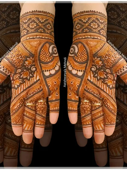 A dense and intricate design featuring peacocks and paisleys, a classic combination for a traditional look.