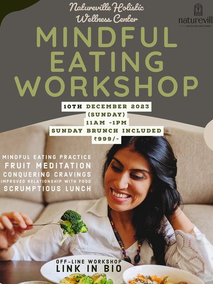 Mindful eating is the foundation of a healthy relationship with food. This poster is for my Mindful Eating Workshop, where we practice techniques like fruit meditation to conquer cravings and address emotional eating patterns.