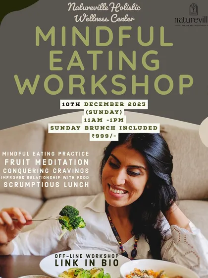 This flyer is for my Mindful Eating Workshop. I guide participants through practices to conquer cravings, address emotional eating, and build a healthier, more intuitive relationship with food.