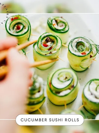 For a lighter, healthier option, I offer these crisp Cucumber Sushi Rolls. They provide the experience of sushi with a fresh, vibrant twist, perfect for corporate lunches or health-conscious gatherings.