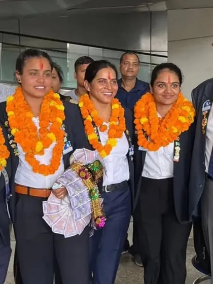 A grand welcome at the IGI Airport for our equestrian heroes. We were there to greet the Indian team after they won a bronze medal at the International Women's Tent Pegging Championship in Jordan.