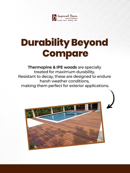 The durability of our materials is beyond compare. Thermopine and IPE woods are treated to be resistant to decay, making them perfect for exterior applications that need to endure harsh weather conditions for years.