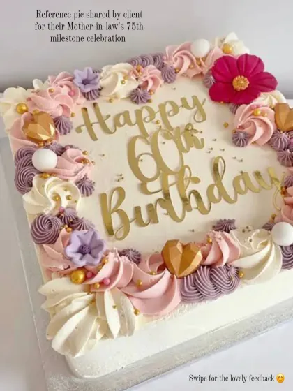The client's reference picture for a 60th birthday, which inspired the final design for the 75th birthday cake. I love collaborating on ideas.