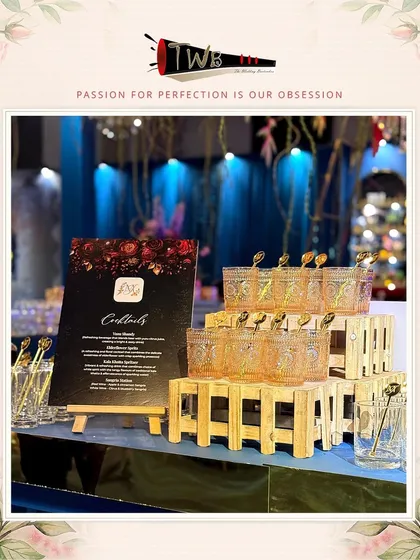 A beautifully designed cocktail menu and elegant glassware at the JW Marriott Bangalore event.