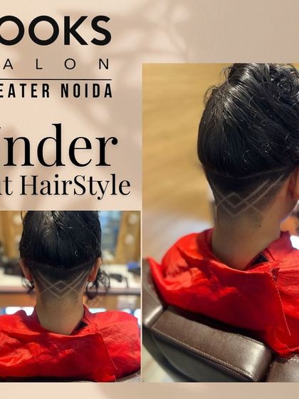 Another view of the undercut hairstyle, showing how it looks when the hair is tied up.