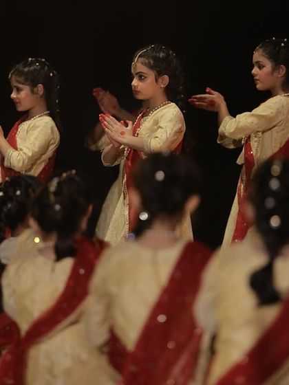 Our junior students on stage during Varshik Utsav 2024, learning the art of performance from a young age.
