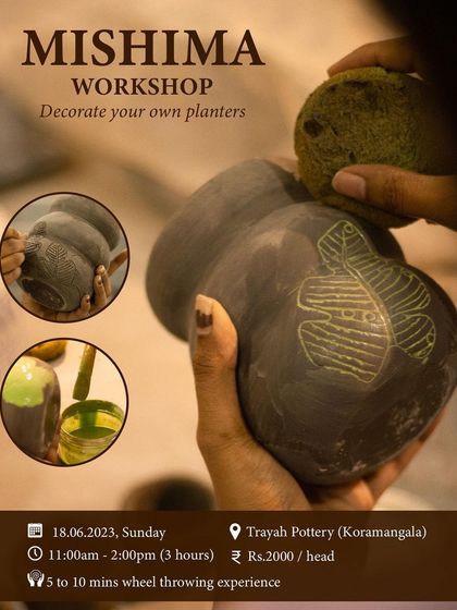 Ever tried Mishima? This workshop teaches you the cool technique of inlaying color into your pottery. You'll get to decorate your own planter and watch the magic happen.