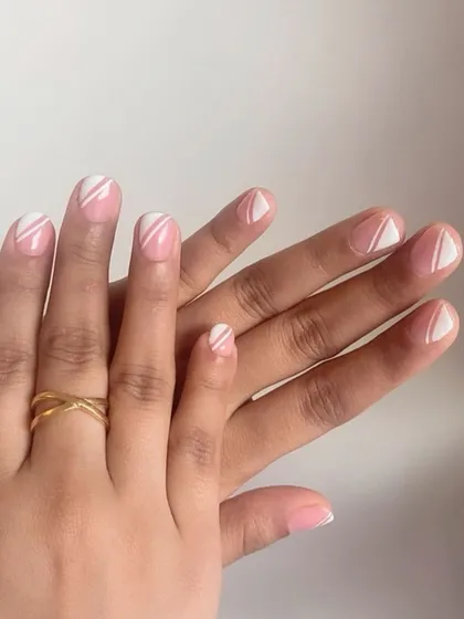 A cute "mommy and me" shot of the matching geometric nail art.