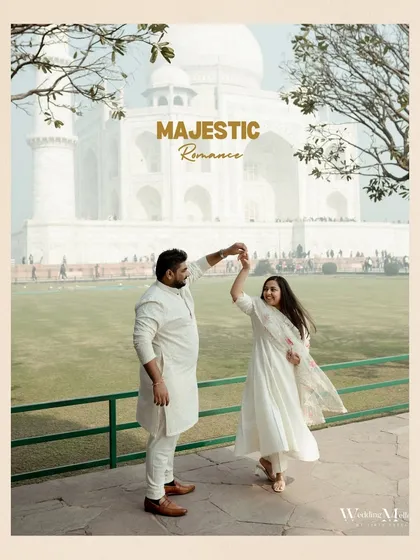 Romance before the monument of love. Capturing Krishna and Bhavin's dance at the Taj Mahal felt like writing a new verse to an age-old poem. This shot showcases a majestic and timeless Indian pre-wedding theme.