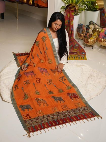 This is a glimpse into my Kalamkari Edition, featuring a wide array of hand-painted dupattas and fabrics from the Indralokam series. Each piece is a unique story, available for you to customize into your dream outfit.